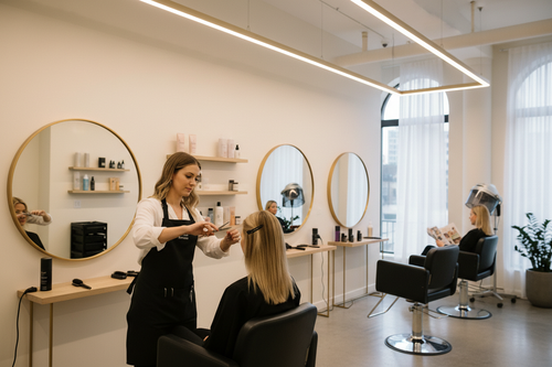 Professional hair cut and styling service at a beauty salon