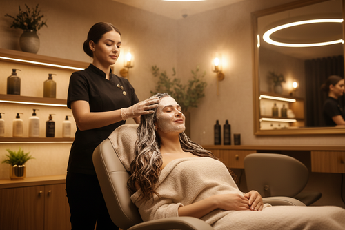 Deep hair conditioning treatment at a luxury beauty salon